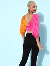 STREET 9 Women Fuchsia Colourblocked Satin Top