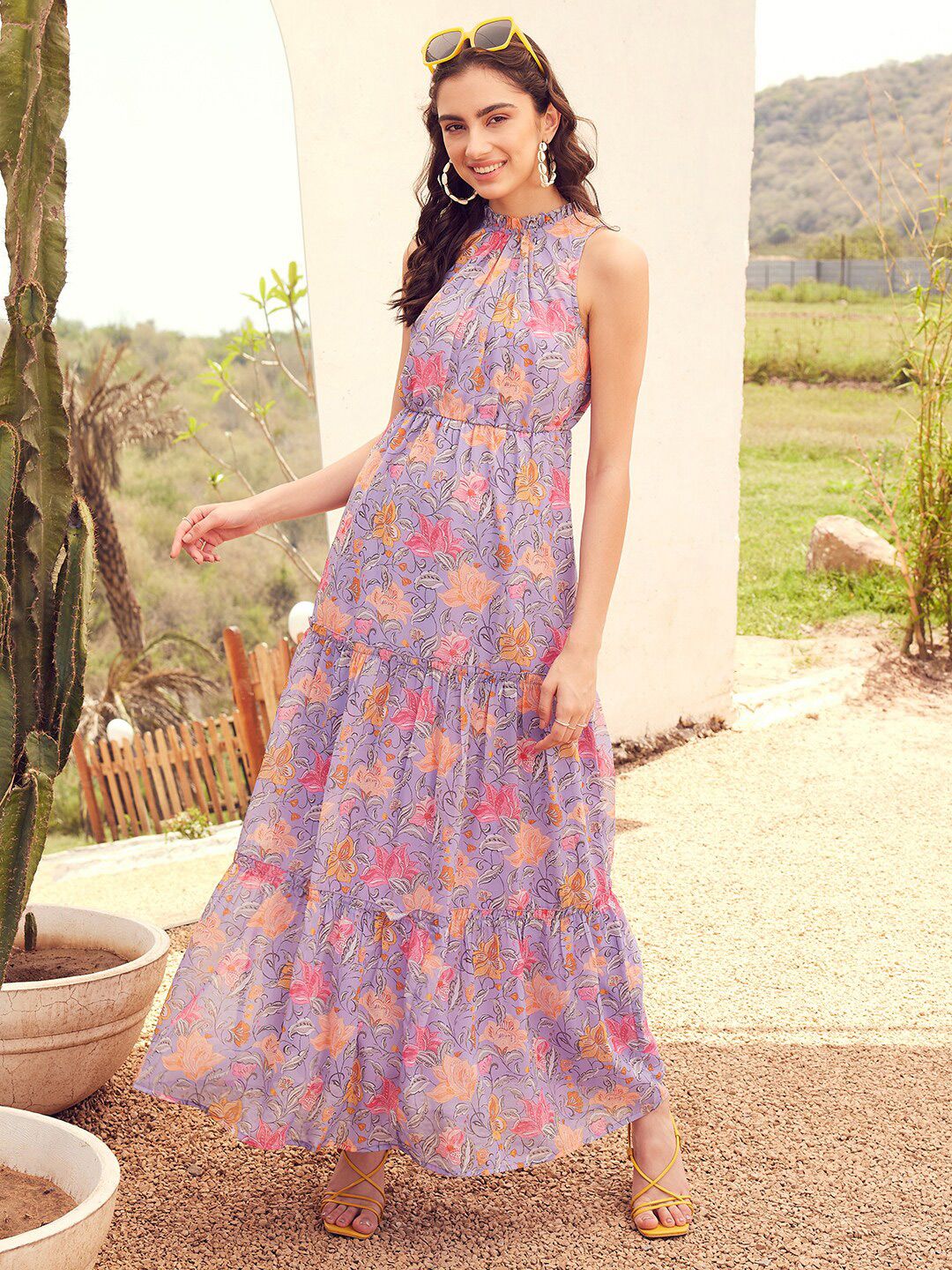 STREET 9 Lavender & Pink Floral Printed Maxi Dress