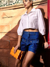 SASSAFRAS Women Mid-Rise Printed Denim Shorts