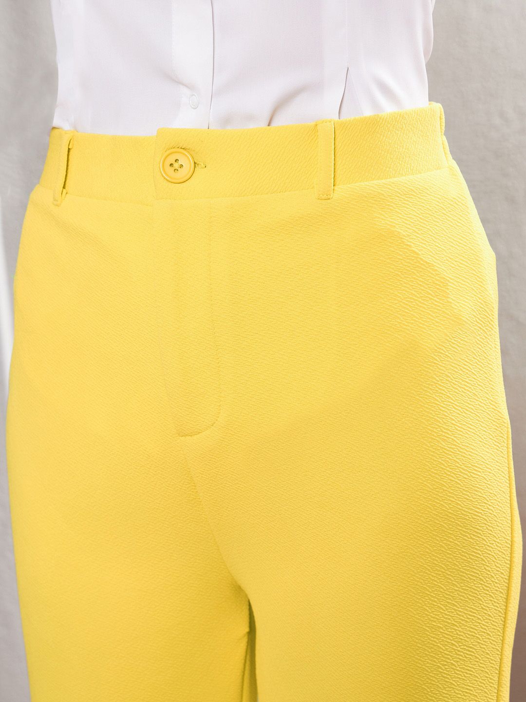 SASSAFRAS worklyf Women Yellow Flared High-Rise Easy Wash Trousers