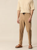 Mr Bowerbird Men Brown Solid Mid Rise Cotton Linen Regular Trousers