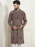 SOJANYA Lelaki Motif Etnik Lengan Berkobar Kurta Kerja Benang