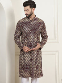 SOJANYA Lelaki Motif Etnik Lengan Berkobar Kurta Kerja Benang