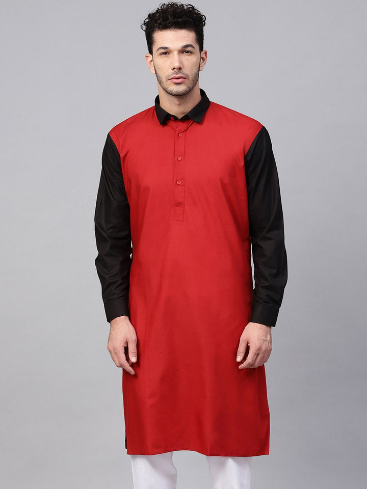 SOJANYA Men Maroon & Black Solid Straight Kurta