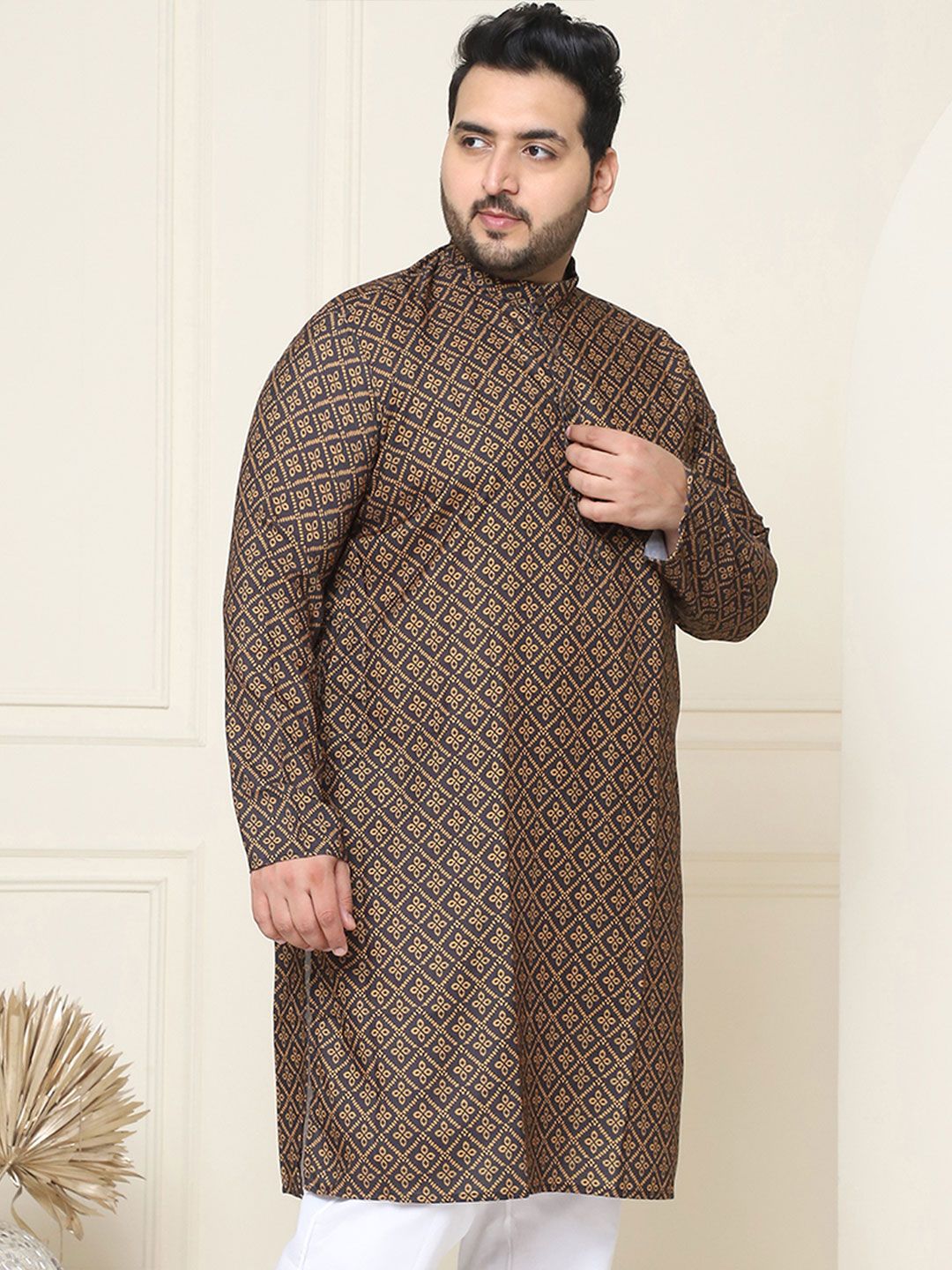 SOJANYA PLUS Ethnic Motifs Printed Band Collar Pure Cotton Straight Kurta