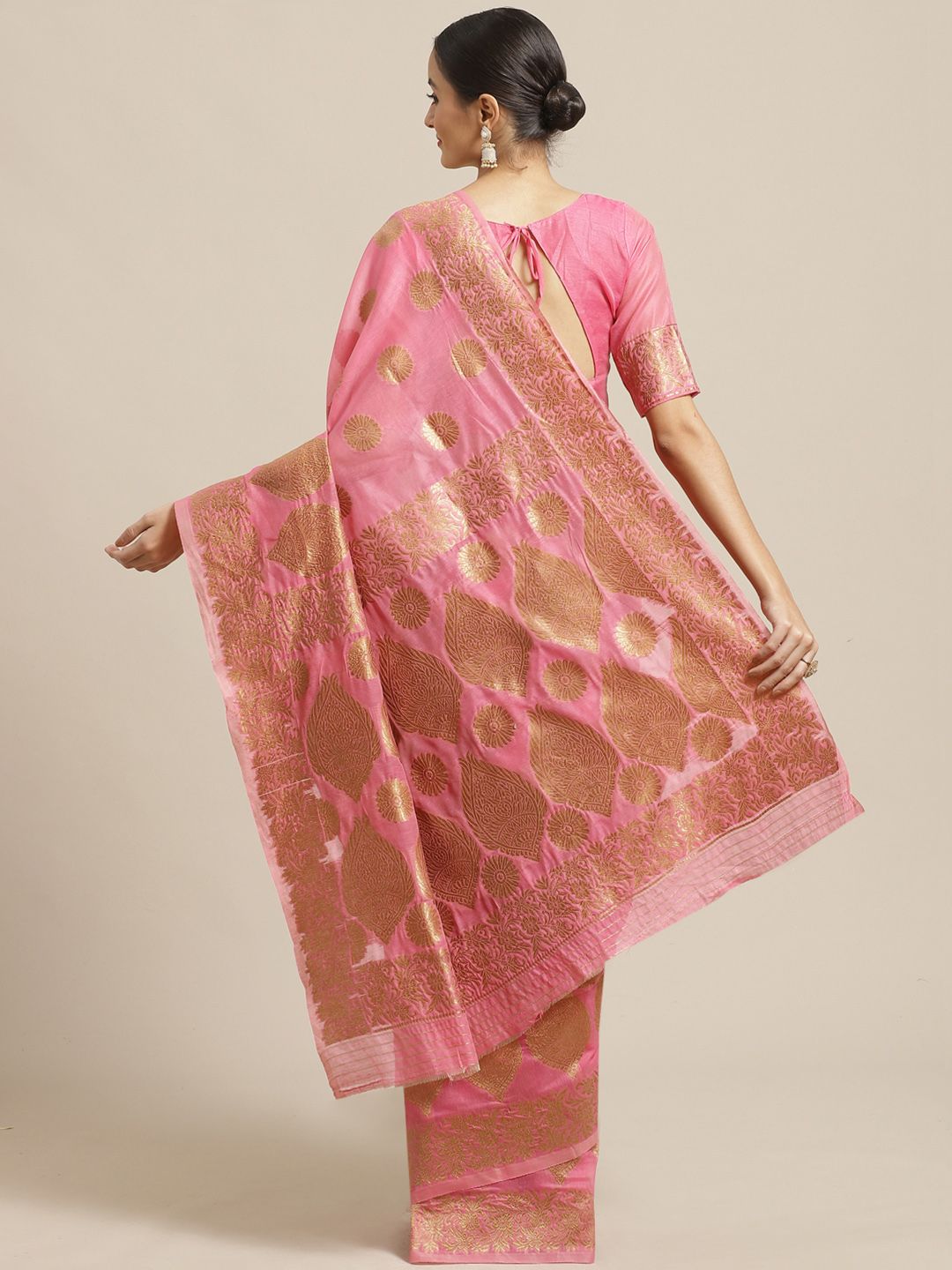 Saree mall Pink & Golden Woven Design Saree