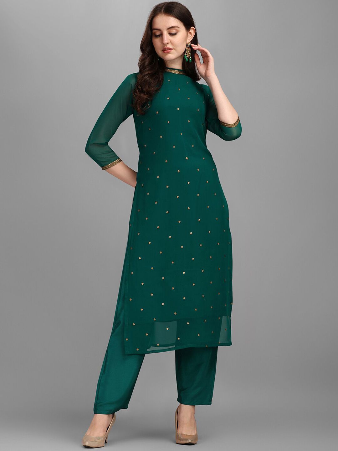 KALINI Floral Embroidered Sequinned Kurta With Trouser