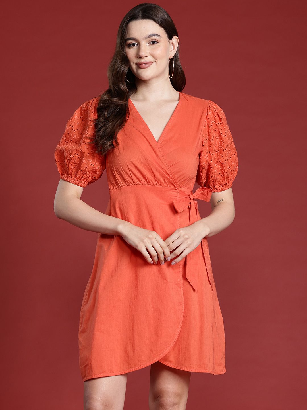 all about you Puff Sleeve Mini Wrap Dress