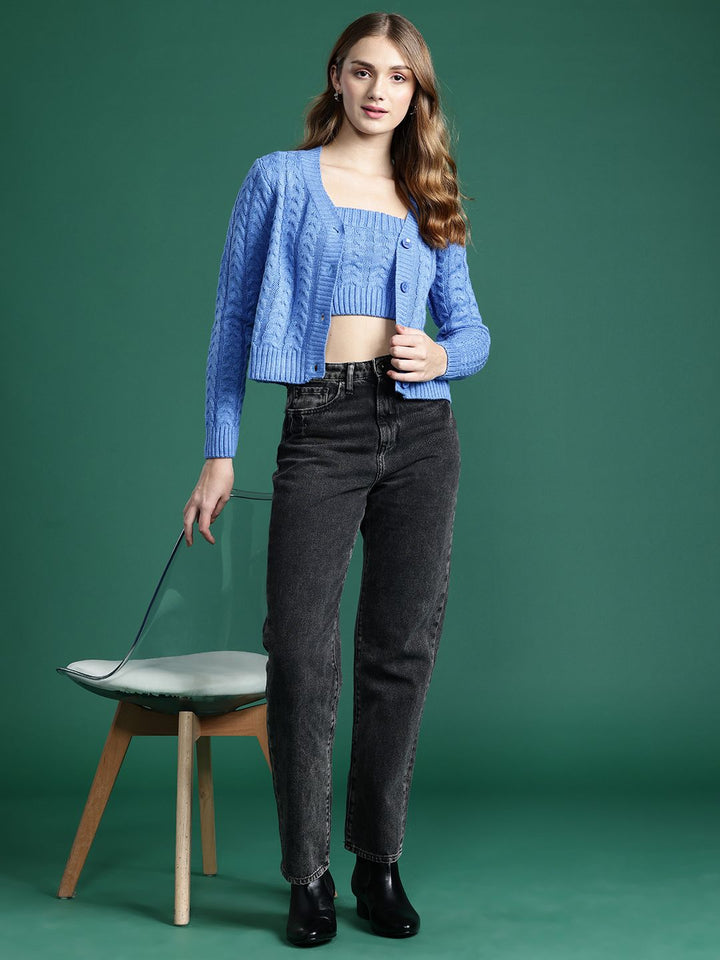 DressBerry Cable Knit Cardigan with Knitted Inner Crop Top