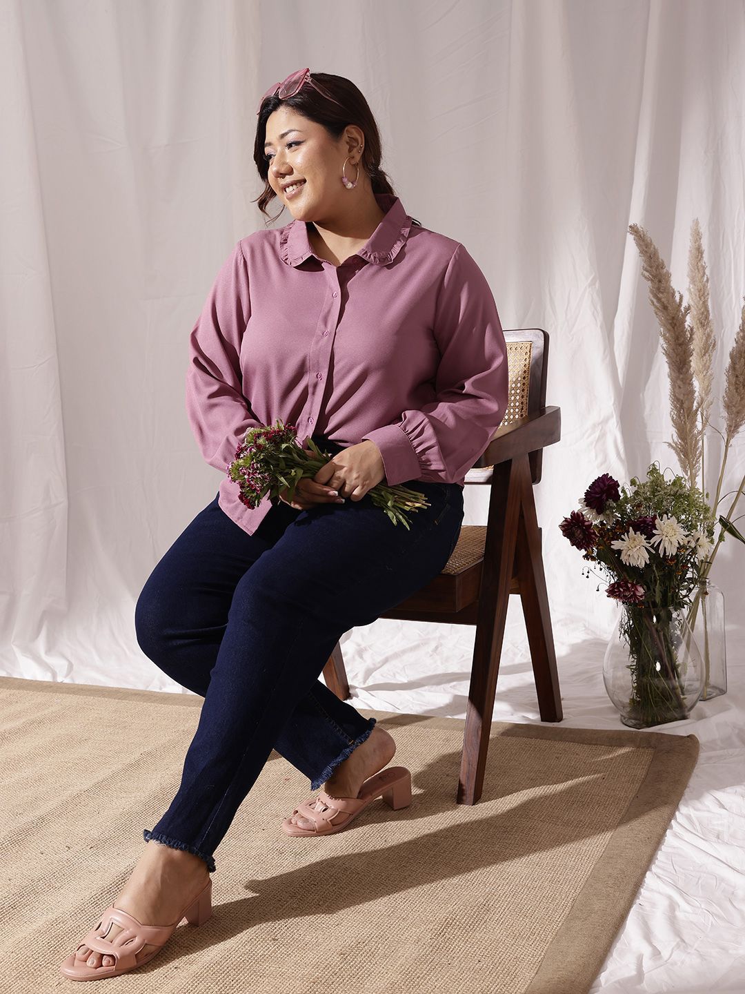 Curvy Street Plus Saiz Comfort Frill Shirt