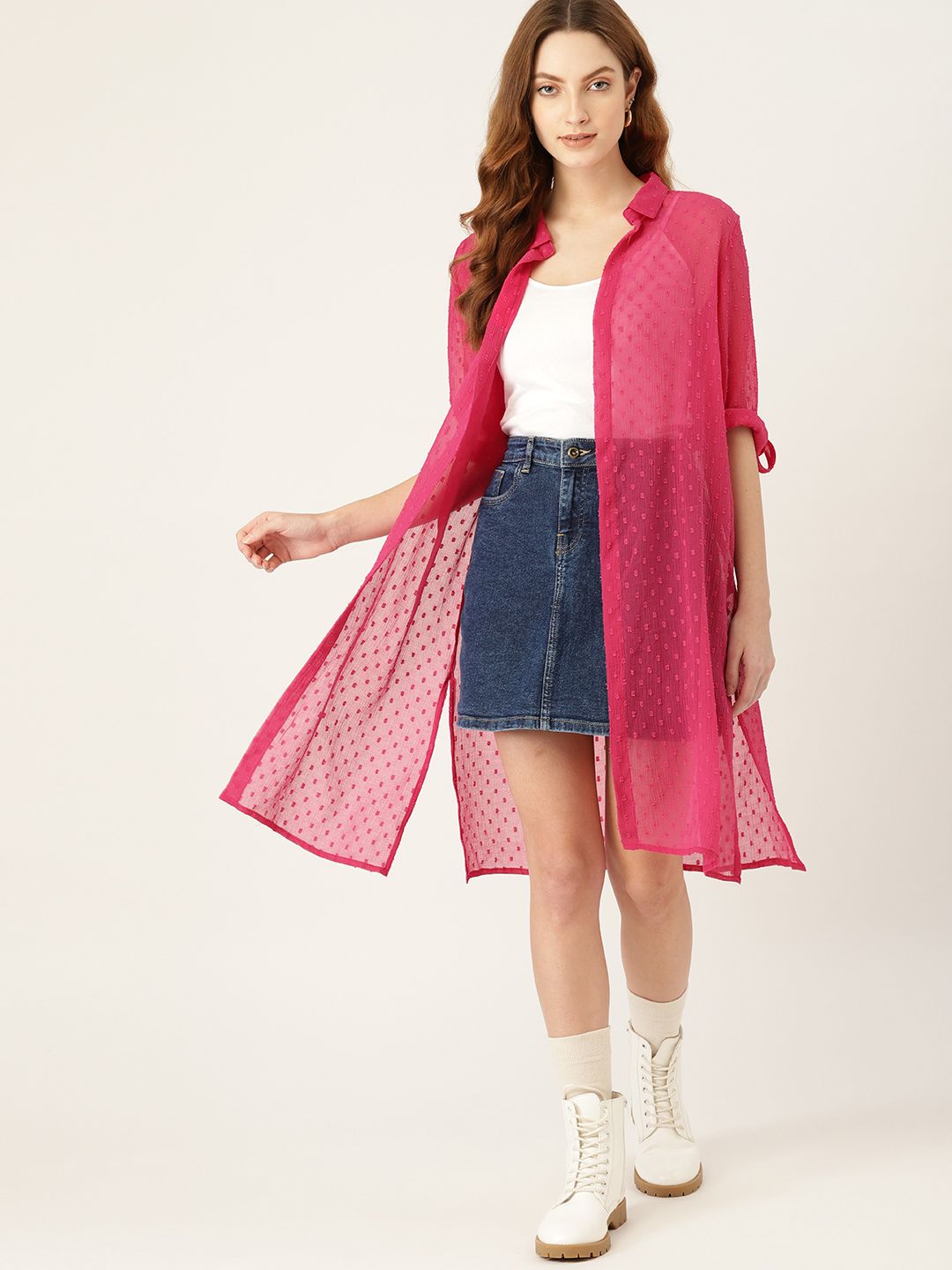 DressBerry Women Pink Longline Shrug