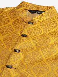 SOJANYA Men Red Ethnic Motifs Jacquard Silk Kurta with Churidar & Nehru Jacket