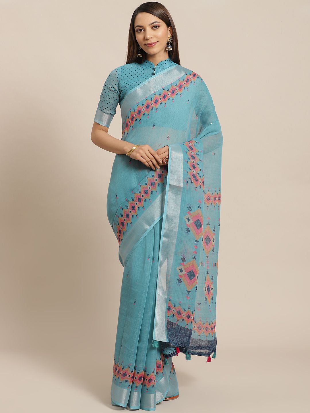 Saree mall Blue & Pink Printed Saree
