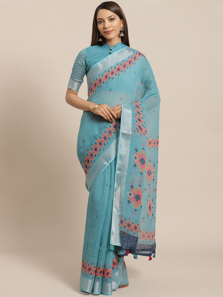Saree mall Blue & Pink Printed Saree