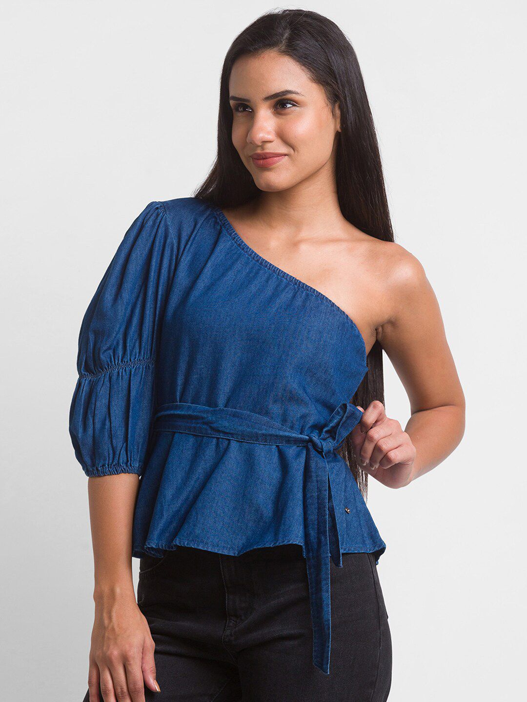 SPYKAR Blue One Shoulder Denim Top