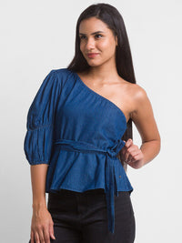 SPYKAR Blue One Shoulder Denim Top
