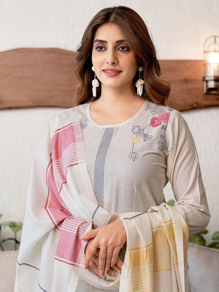 KALINI Floral Printed Jacquard Straight Kurta with Trousers & Dupatta