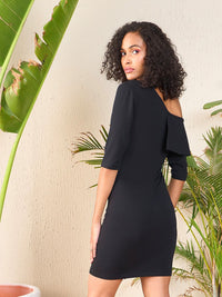 SASSAFRAS One Shoulder Ruffled Bodycon Dress