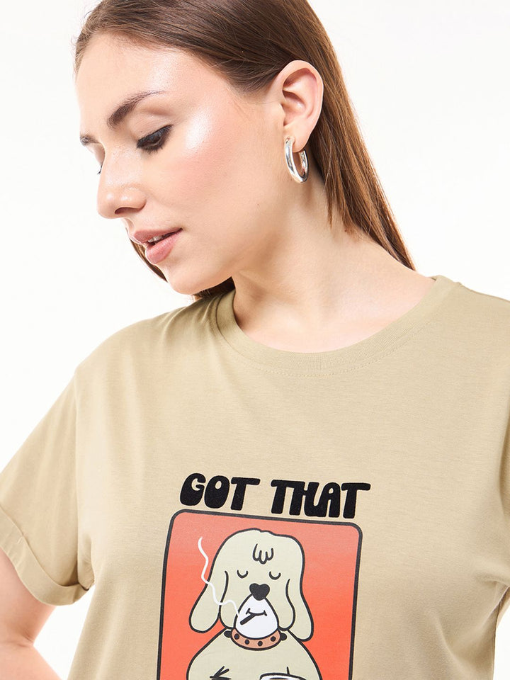 Bewakoof Women Graphic Printed Round Neck Pure Cotton Relaxed Fit T-shirt