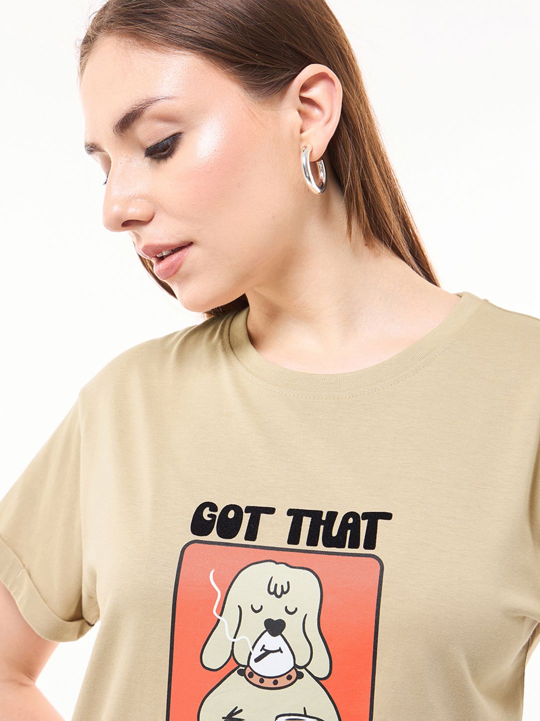 Bewakoof Women Graphic Printed Round Neck Pure Cotton Relaxed Fit T-shirt