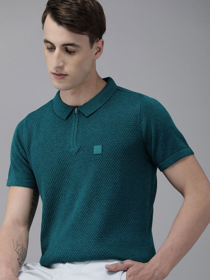 THE BEAR HOUSE Self Design Polo Collar Slim Fit T-shirt