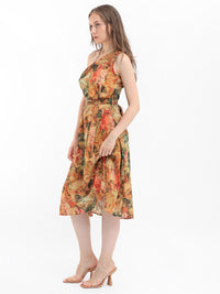 RAREISM Floral One Shoulder Print Fit & Flare Midi Dress