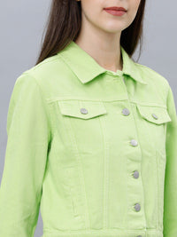 Tokyo Talkies Women Green Solid Denim Jacket