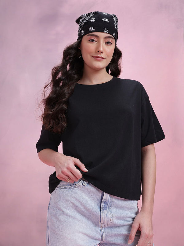 DressBerry Women Drop-Shoulder Sleeves Boxy T-shirt