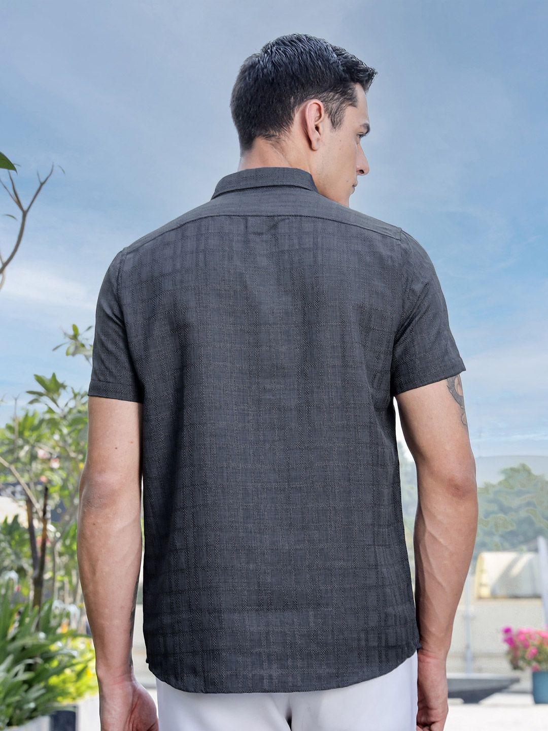Thomas Scott Men Premium Regular Fit Button-Down Collar Textured Casual Shirt