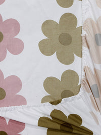 KLOTTHE Pink & Green Floral Printed 300TC Fitted Double King Bedsheet With 2 Pillow Covers