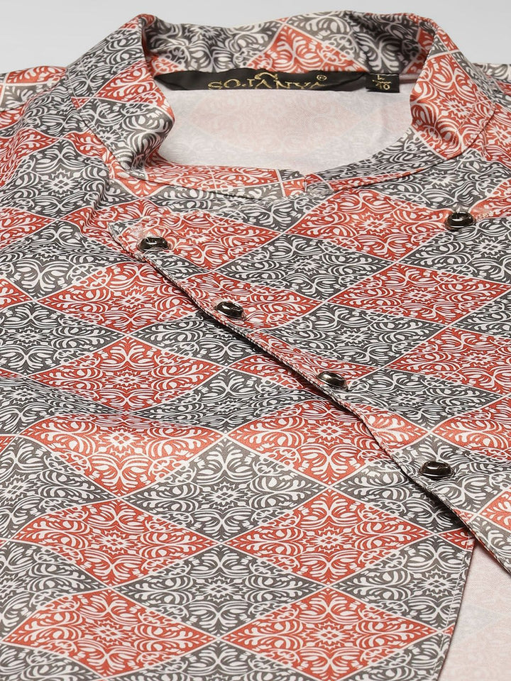 SOJANYA Men Black Solid Kurta with Churidar & Ethnic Jacket