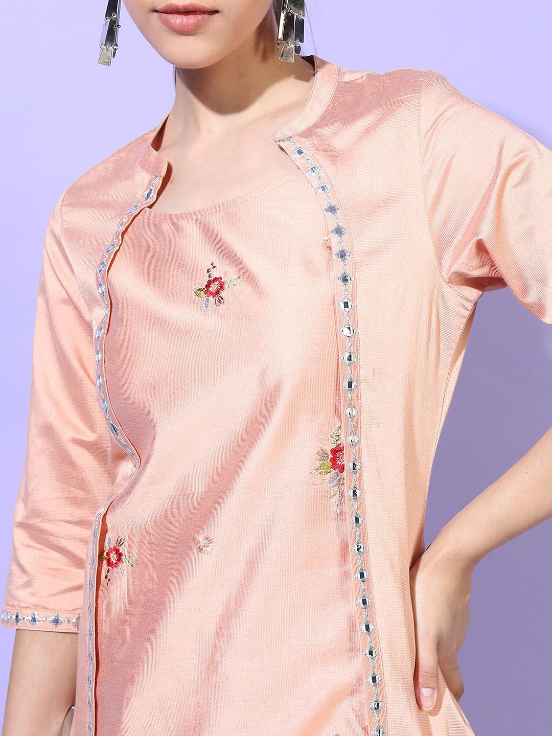 Vishudh Women Ethnic Motifs Embroidered Regular Straight Kurta With Palazzos