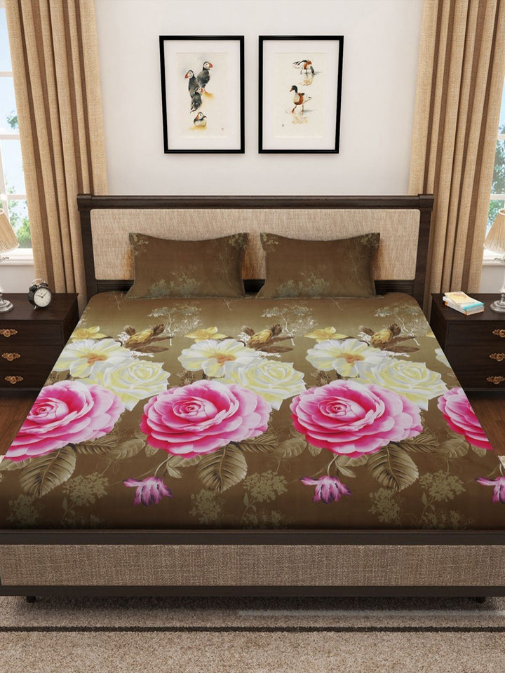 Myntra Elegant Homes Lounge Bulu Coklat Bunga Kapas 300 TC King Cadar Halus dengan 2 Sarung Bantal-250 x 220 sm