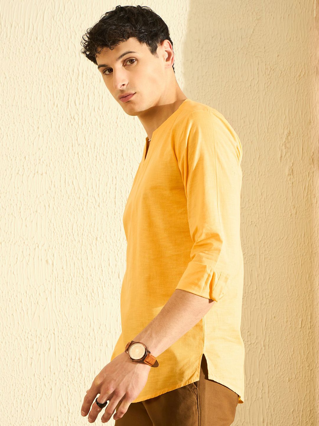 Dennison Men Kurta kasual pepejal kuning