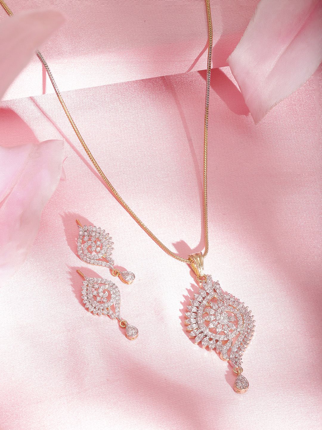 Rubans Gold-Plated Handcrafted Zircon Stone Studded Peacock Jewellery Set