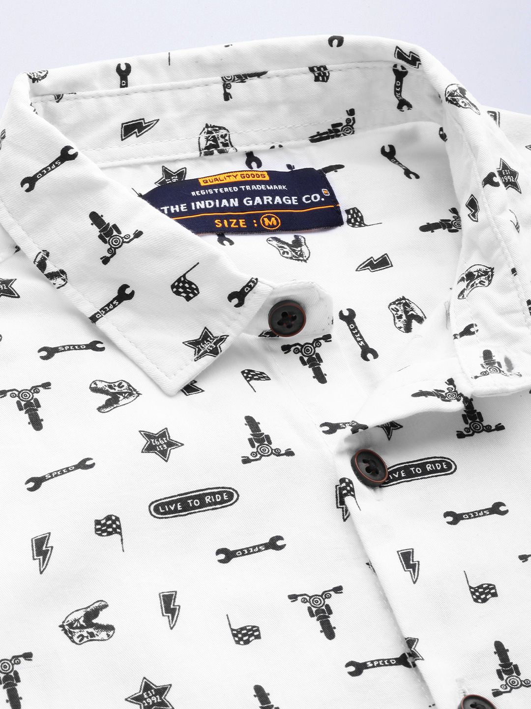 The Indian Garage Co Men White & Black Slim Fit Printed Casual Shirt