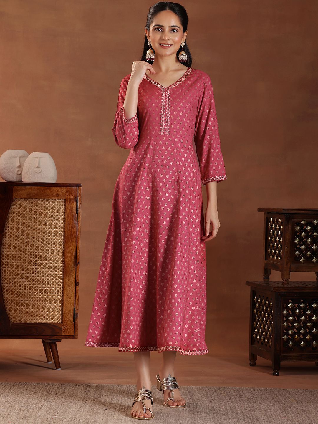 Libas Ethnic Motifs Print A-Line Midi Dress