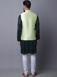 SOJANYA Motif Etnik Lelaki Sulam Kurta Kapas Tulen dengan Piyama & Jaket Nehru