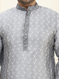 SOJANYA PLUS Men Grey & Off White Ethnic Motifs Embroidered Thread Work Kurta