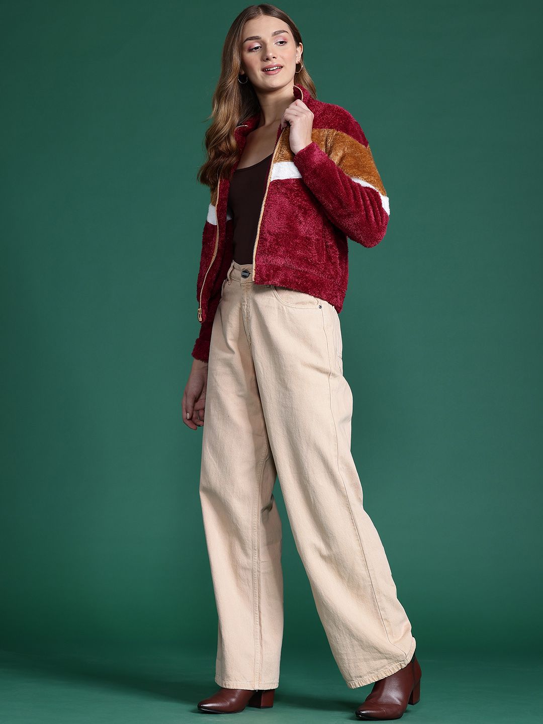 DressBerry Striped Faux Fur Jacket