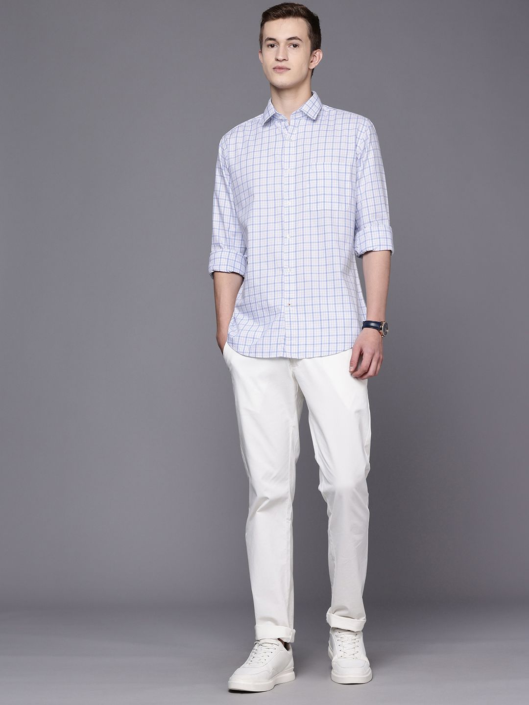 Raymond Pure Cotton Slim Fit Checked Casual Shirt