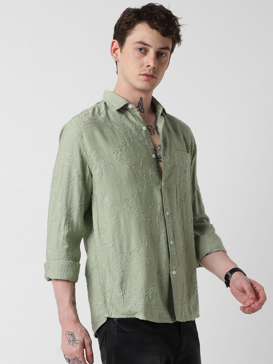 VASTRADO Men Classic Slim Fit Embroidered Casual Shirt