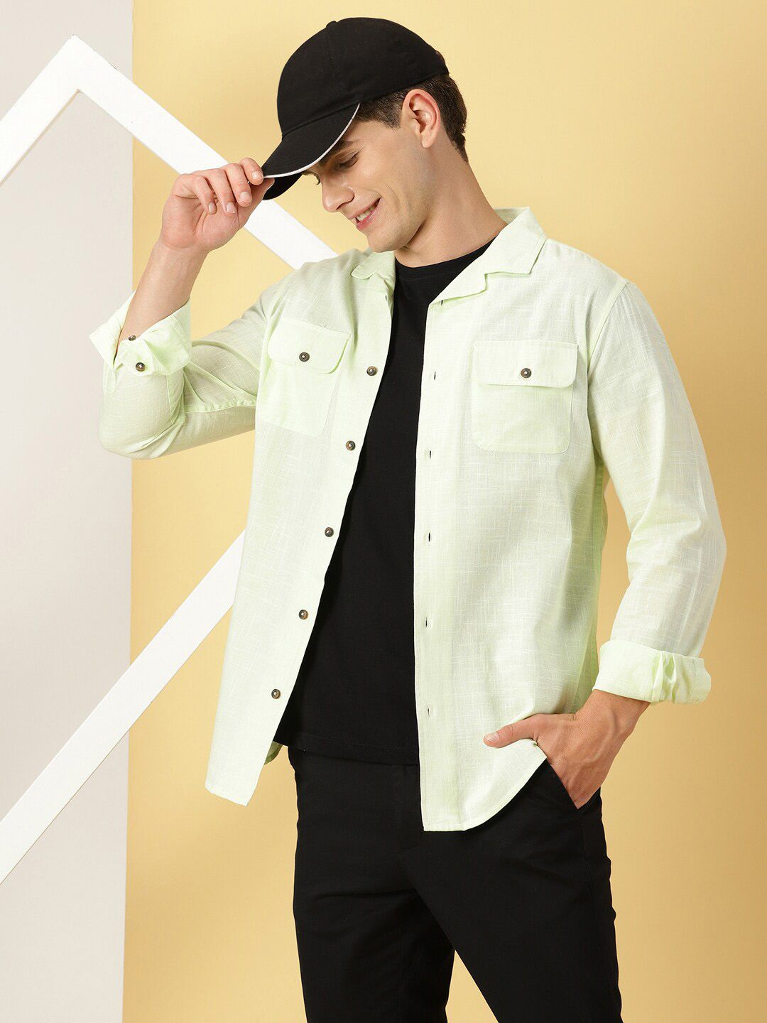 Thomas Scott Classic Cuban Collar Cotton Linen Casual Shacket