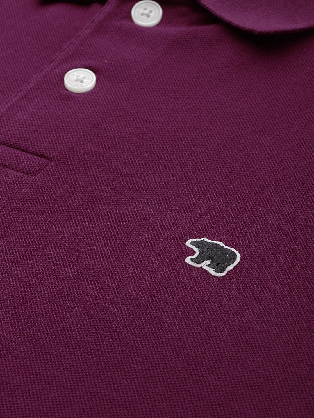 THE BEAR HOUSE Men Purple Polo Collar Pure Cotton Slim Fit T-shirt