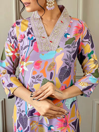 KALINI Floral Embroidered V-Neck Three-Quarter Sleeves Thread Work Kurta Set