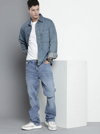 The Indian Garage Co Men Bootcut Slash Knee Ripped Light Fade Stretchable Jeans