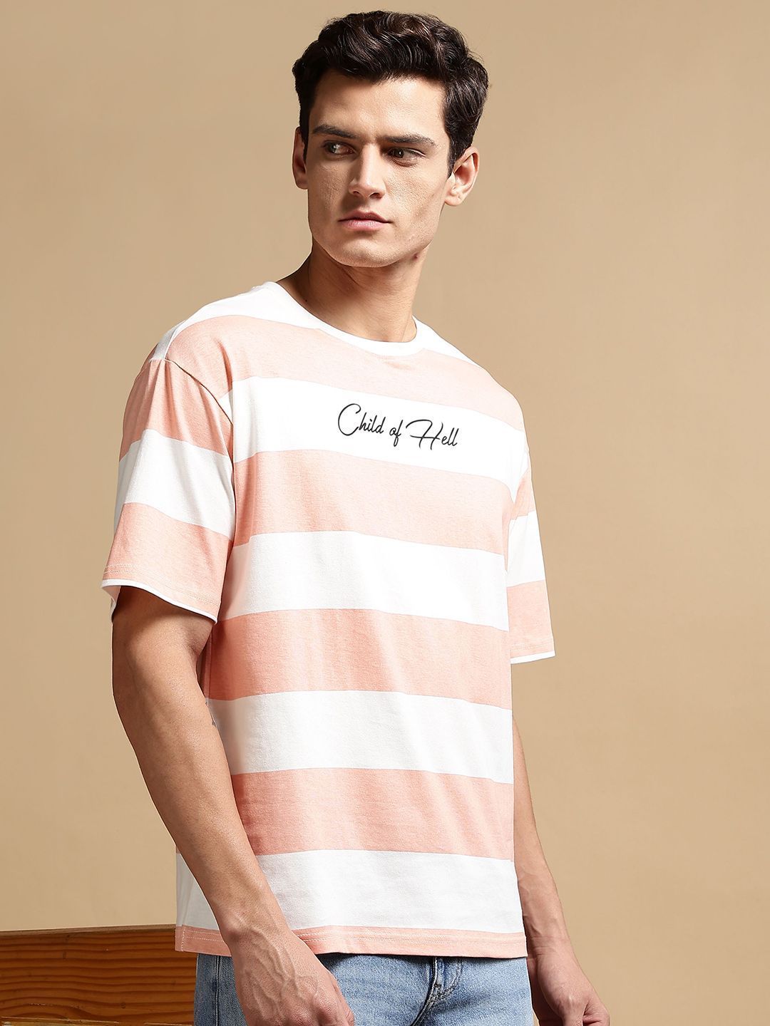 Eszett Men Child Hell Tshirt Striped Cotton Leher Bulat Kemeja-T Fit Oversized