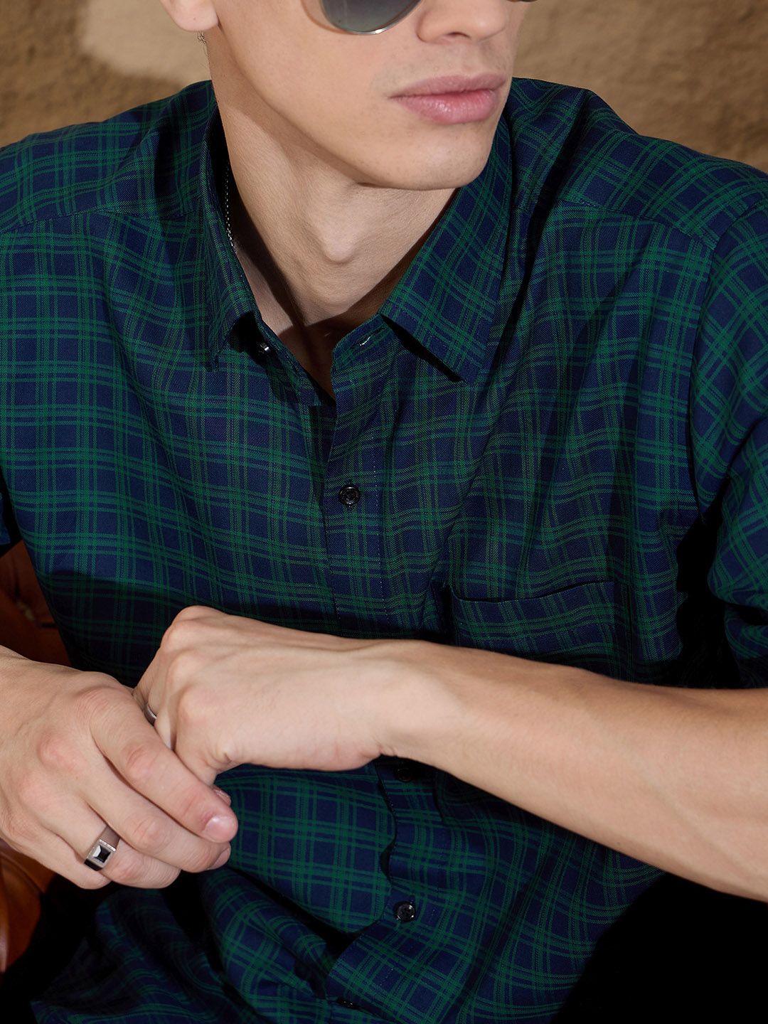 DENNISON Men's Tartan Checks Cotton Casual Shirt
