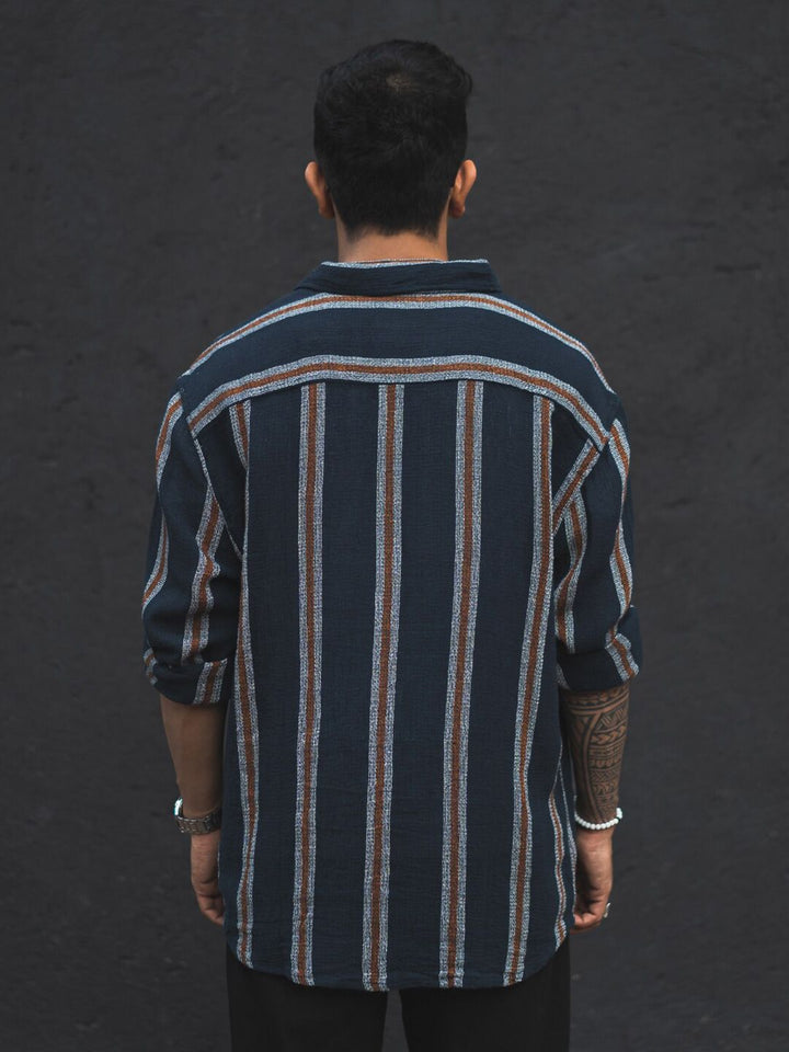 Powerlook Blue India Slim Striped Oversized Casual Shirt