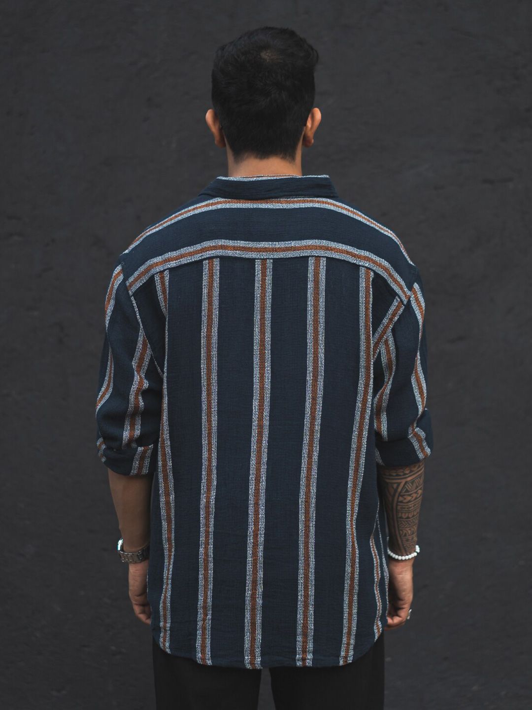 Powerlook Blue India Slim Striped Oversized Casual Shirt